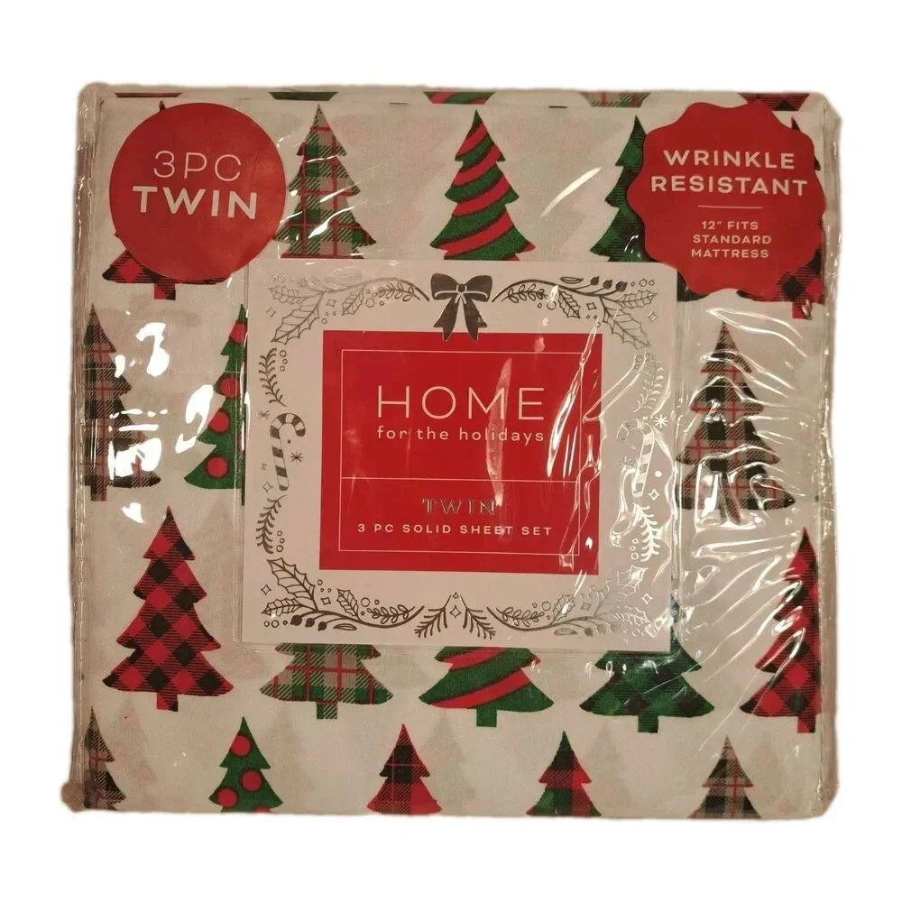 Home For The Holidays twin sheet set Christmas trees. Brand new